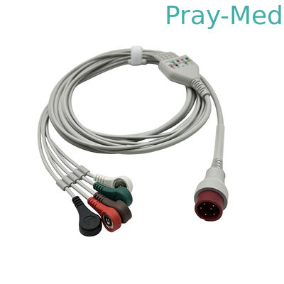 zoncareのための元の6pin ECGケーブル3/5鉛一つECGケーブルのスナップ