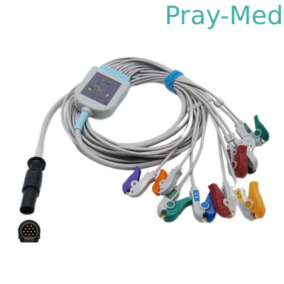 TPUのジャケットMortara EKGは12 Pin Hypertronix Connecto AHA/IECの鉛の色コーディングをケーブルで通信する
